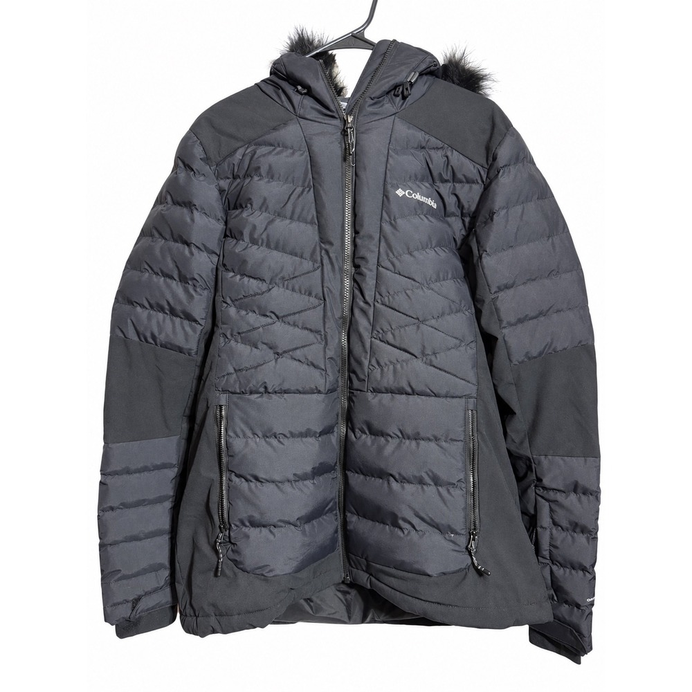 Columbia Omni-Heat Infinity Black Puffer Jacket Faux Fur Hood WK6771 Womens L